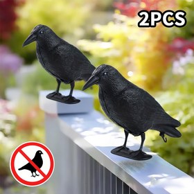 Resim 2 Adet Gerçekçi Siyah Karga Kovucu - Dayanıklı Hava Koşuluna Dayanıklı Plastik, Kanatları Açık Duruşlu - Bahçe, Teras ve Avlular İçin Korkutucu Karga Deteransı - Elektriksiz, Kolay Kurulum - Halloween Dekorasyonu & Kuş/Havuç Kontrolü, Kuş Kovucu, Av Taşıma Tasarımı 