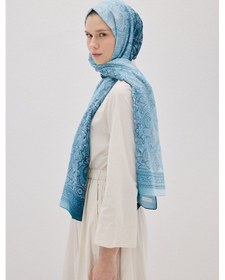 Resim Mirsoy Scarf Eftelya Pamuk Etnik Desen Şal Mavi 