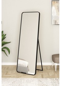 Resim Real Oval Kesimli Metal Ayaklı Boy Aynası Beyaz 60 X 170 Siyah 