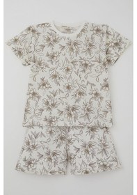 Resim Breeze Kız Çocuk Şortlu Pijama Takımı Çiçek Desenli 4-8 Yaş, Ekru 