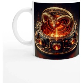 Resim Koç Burcu Baskılı Kahve Kupası - Zamanın Çarkları Astroloji Mekanizması Vs4 