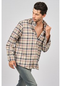 Resim De Leone Erkek Çizgili Uzun Kollu Yün Apre Gömlek 0171101 Bej Bej 