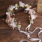 Resim 1 Adet Bohemian Orman Peri Taklidi Kurdeleli Taç - Beyaz, Pembe Kurdeleler ve Mavi Boncuklu Çiçek Kelebek Desenli, Pastel Pembe & Yeşil, Düğün Gelin Aksesuarı, Özel Günler İçin Hediye, Festival Başlığı | Artistic Craftsgirlsship 