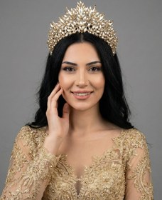 Resim Işıltılı Kına Gecesi Tacı - Kristal Taşlı Gösterişli Model - Gold 
