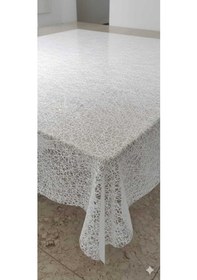 Resim Gri Şeffaf Pvc Masa Örtüsü Hasır Desenli Masa Örtüsü Lüx Model Beyaz 