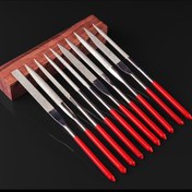 Resim 5 adet / 10 adet Elmas Mini İğne Dosyaları Seti, 140 mm / 5.5 inç, Seramik, Ahşap, Takı Parlatma, Oyma ve Küçük Projeler için Hassas Zanaat Dosyaları, Kırmızı Saplı Kullanışlı Törpü Araçları 