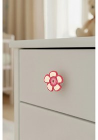 Resim Kırmızı Papatya Çocuk Odası Mobilya Kulbu - Tek Vidalı - Polyester Dolap ve Çekmece Kulpu Kırmızı 