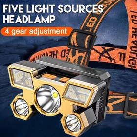 Resim 1/2/4 adet Şarj Edilebilir 5LED Baş Lambası, USB Baş Feneri, Kamp, Koşu ve Balıkçılık için Ev Dış Mekan Acil Işık 