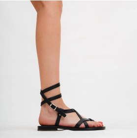 Resim DaphneSandals Hakiki Deri Kadın Siyah Bodrum Sandaleti - Kkk4012 