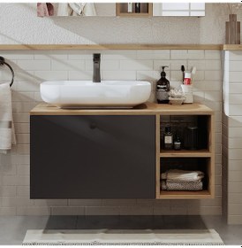 Resim Ayaksız Lavabolu Mdf 95 Cm Lotus Oval Lavabolu Dlp Atlantik Çam - Antrasit 