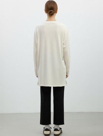 Resim Puane Kadın Basic Uzun Kollu Salaş Tunik-40017 - ECRU 