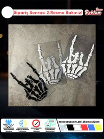 Resim Onur Reklam İskelet El Rock İşareti Sticker – Suya Dayanıklı, 15x22 cm (Renk Seçenekli) 