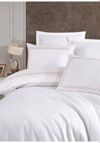 Resim Dantela Nüans Nakışlı Pamuk Saten Çift Kişilik Nevresim Tak-beyaz Beyaz 