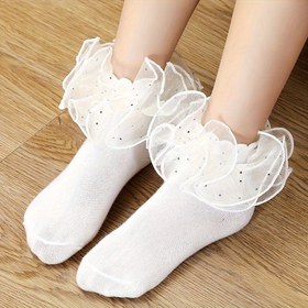 Resim Kız Çocukları İçin Tüm Mevsimlerde Giyilebilen Yumuşak Rahat Pamuk Karışımlı Çocuk Çorapları, Sevimli Dantel Kenarlı Düşük Kesim Ayak Bileği Çoraplarından 1 Çift 