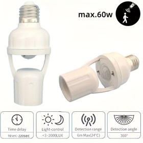 Resim 1 adet 360 Derece PIR İnsan Algılama Hareket Sensörü LED Gece Lambası Soket Tabanı E27 Gecikme Süresi Ayarlanabilir Anahtarlı 60W 