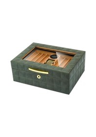 Resim Lubinski Deri Camlı Humidor Puro Kutusu Yeşil 50s 