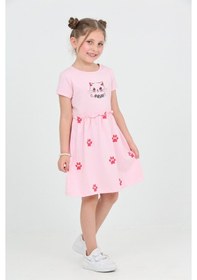 Resim Toontoy Kids Toontoy Kız Çocuk Kedi Baskılı Elbise Açık Pembe 