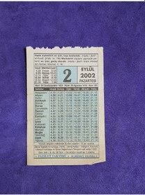 Resim 2 Eylül 2002 Takvim Yaprağı - Nostalji Koleksiyonluk Takvim Yaprağı 