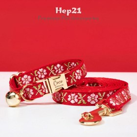 Resim Cat Collar Velvet Cat Collar with Bell 015263 - Fuchsia Bow Tie / L 