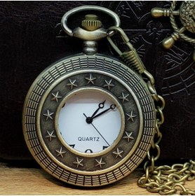 Resim Askımo Yıldız Desenli Vintage Retro Hediyelik Köstekli Cep Saati Antika Kapaklı Kabartmalı 