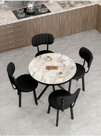 Resim Mygusi Azra Mutfak Masa Takımı 90 Cm Masa Beyaz Mermer + 4 Sandalye Siyah 