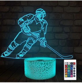 Resim Buz Hokeyi 3d Lambası, Halo Başucu İllüzyon Gece Lambası, Lazer H Çok Renkli 