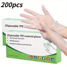 Resim 200 adet Tek Kullanımlık TPE Eldiven, Toz ve Lateks İçermez - Mutfak ve Banyo Temizliği için İdeal, İki Elde Kullanılabilir, Hafif, Suya Dayanıklı Değil, Ev Kullanımı için Dayanıklı 
