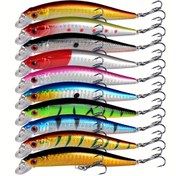 Resim 10 adet/Takım Plastik Yüzen Wobbler Balıkçılık Yem Seti - 10cm/3.93in - 8.3g - Sahte Hardalı Bait Crankbait - Pike Bass Treble Hooks - Takım 
