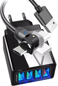 Resim JUDAS A6 Şarj Adaptörü 4 Port + J4 Micro Usb 180 Derece 3a Şarj Kablosu -2mt 