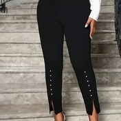 Resim Kadınlar İçin Şık İnci Detaylı Yan Yırtmaçlı Capri Pantolon - Yüksek Esneklikte Siyah Karın Kontrollü Tayt, Makinede Yıkanabilir & Her Mevsim Kullanıma Uygun, Yüksek Bel, Günlük ve Resmi Etkinlikler için Çok Amaçlı, Kaliteli Kumaş 