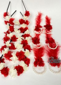 Resim Hobigram Kırmızı Lazer Çiçekli 6 Adet Nedime Tacı 6 Adet Bileklik – Kına Eğlence Aksesuarı, Şık Tasarım – Kı 