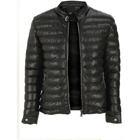 Resim Erkek Siyah Slim Fit İçi Kürklü Şişme Deri Ceket & Mont Siyah 