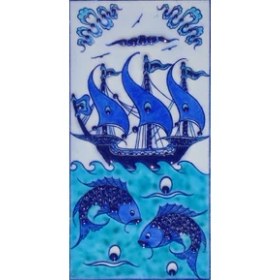 Resim Armada Çini 10x20 Cm ED 214 Mavi İznik Kalyon El dekoru Çini Karo 