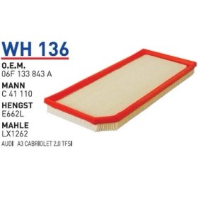 Resim Wunder Filter Audı A3 ve Cabrıolet Uyumlu Hava Filtresi Wh 136 