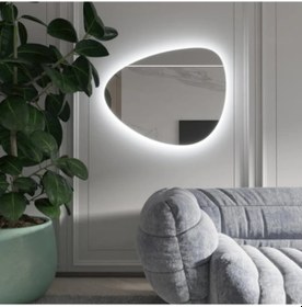Resim 60x75 Cm Modern Organik Form Led Banyo Aynası Dokunmatik Dimmerli, 6500k Beyaz Işık Beyaz 