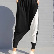 Resim Kadınlar için Şık Siyah ve Beyaz Renk Bloğu Jogger Pantolonu - Polyester Karışımı, Elastik Bel Bandı, Yan Cep Detayları, Her Mevsim Rahatlık, Günlük Giyim 