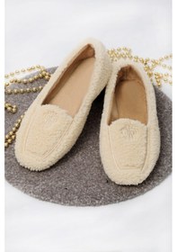 Resim Peluş Tüylü Nakış Detaylı Kadın Ev Ayakkabısı Babet 