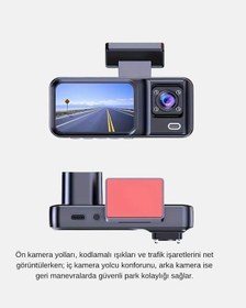 Resim Lvsqvr Full Hd Üç Kameralı Araç Kamerası G-sensörlü Ve Gece Görüşlü 