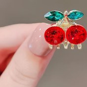 Resim 1 Adet Alaşımlı Kristal Kiraz Saç Tokası - Sevimli Kırmızı & Yeşil Parıltılı Taşlı Küçük Saç Tokası, Patikler ve Topuzlar İçin, Günlük ve Parti Saç Aksesuarları 