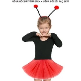 Resim Kırmızı Uğur Böceği Tütü Etek ve Taç Seti 
