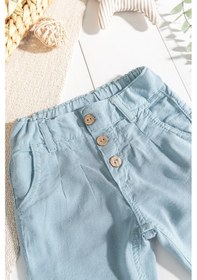 Resim Düğmeli Beli Lastikli Erkek Bebek Keten Pantolon 001 