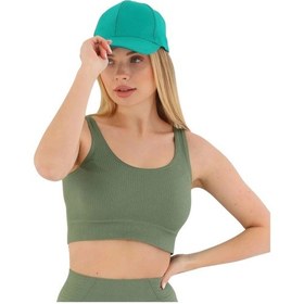 Resim Özel Üretim Göğüs Toparlayıcı Sarkma Önleyen Spor Günlük Kalın Askılı Pedli Fitilli Crop Büstiyer Yeşil 