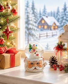 Resim Noel Baba Temalı Kar Küresi, Kardan Adam Desenli, 65 mm, Yılbaşı Dekoratif Biblo 