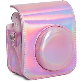 Resim Fujifilm Instax Mini 12 Makine Uyumlu Pembe Parlak Deri Kılıf 