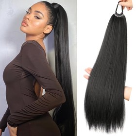 Resim Yaki Düz At Kuyruğu Saç Ekleri, 60.96 cm Sentetik Saç Parçası Lastik Bağ ile, Temel Stil, Yüksek Sıcaklık Elyafı, Kadınlar İçin Uygundur 