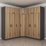 Resim Minar Kale 7 Kapaklı 4 Ç Köşe Dolap + Yüklük Antrasit Dore 190CM 