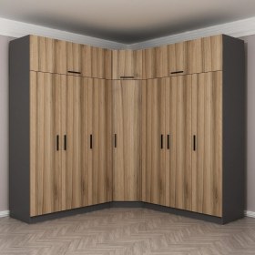 Resim Minar Kale 7 Kapaklı 4 Ç Köşe Dolap + Yüklük Antrasit Dore 190CM 