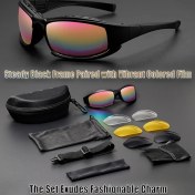 Resim Willowhaven Siyah Çerçeve 4 Lensli Taktik Gözlük Gece Görüşü Ayarlanabilir Spor 