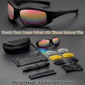 Resim Willowhaven Siyah Çerçeve 4 Lensli Taktik Gözlük Gece Görüşü Ayarlanabilir Spor 