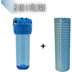 Resim Tek Housingli Daire Girişi Kireç Önleyici Tortu Filtreli 3 Özellikli Su Arıtma Filtre 